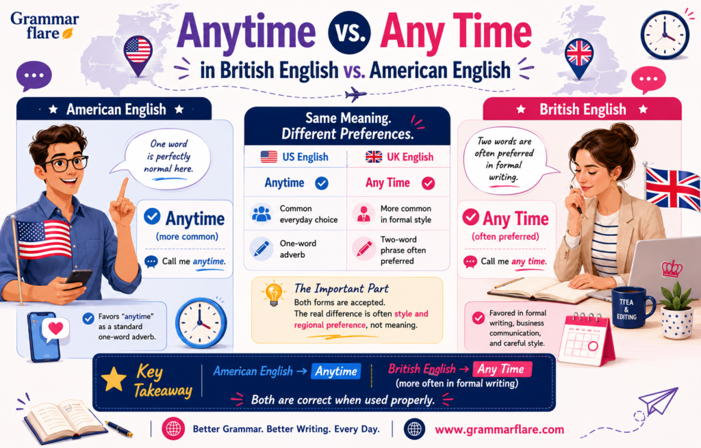 Anytime vs. Any Time in British English vs. American English