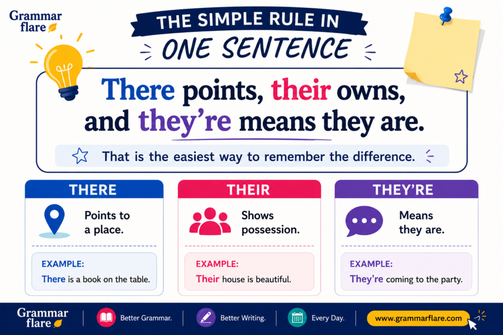 The Simple Rule in One Sentence to remember There vs their vs they're