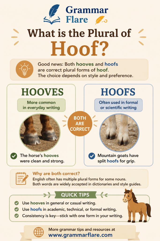 Quick answer to "What Is the Plural of Hoof? Hooves, Hoofs, or Both?"