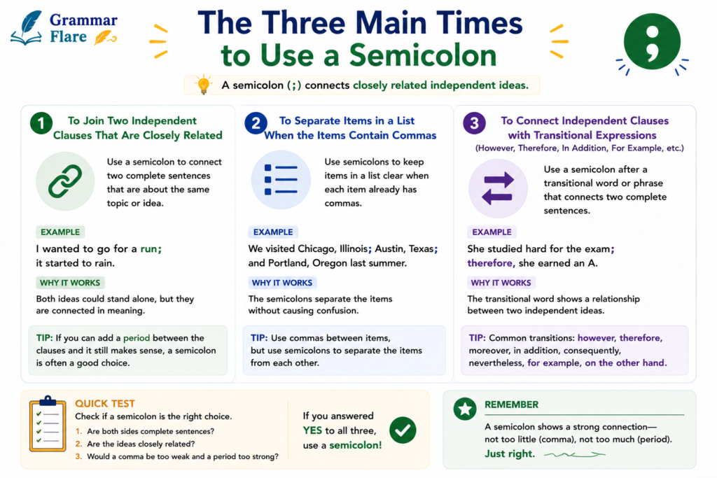 The Three Main Times to Use a Semicolon