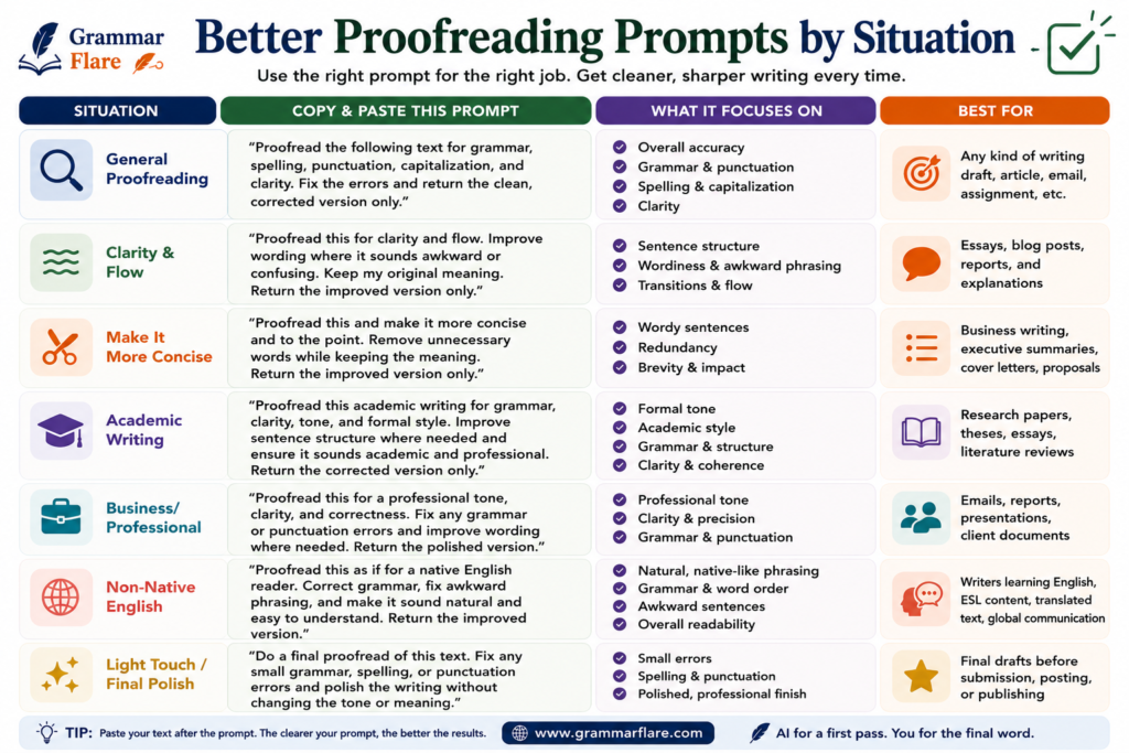 Better Proofreading Prompts by Situation