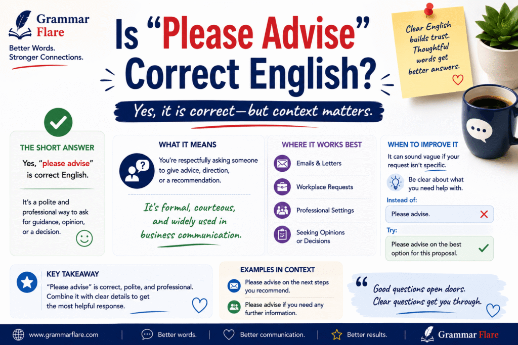 Is "Please Advise" Correct English? GrammarFlare-nother way to say "please advise"